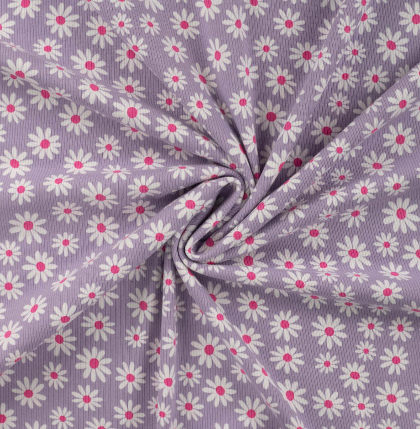 Ribtricot met roze madeliefjes - Qjutie & the Qjutest